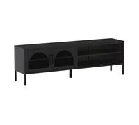 Meuble TV 160 cm 2 Portes Ajourées 2 Niches en Métal Noir - OLIVIA - ALTOBUY Noir G