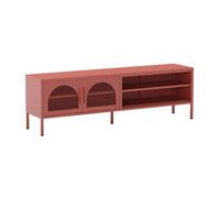 OLIVIA - Meuble TV 160 cm 2 Portes Ajourées 2 Niches en Métal Terracotta