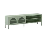 OLIVIA - Meuble TV 160 cm 2 Portes Ajourées 2 Niches en Métal Vert Menthe