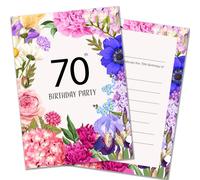 Olivia Samuel Lot de 20 cartons d'invitation pour 70e anniversaire Motif floral Prêt à écrire avec enveloppes Idéal pour les fêtes de jardin Conçu et imprimé au Royaume-Uni
