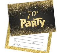 Olivia Samuel Lot de 20 cartons d'invitation pour 70e anniversaire Noir et doré Prêt à écrire avec enveloppes