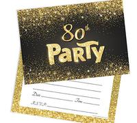 Olivia Samuel Lot de 20 cartons d'invitation pour 80e anniversaire Noir et doré Prêt à écrire avec enveloppes