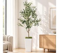 Olivier artificiel - 175 cm - Avec grand pot de fleurs blanc - Grande plante d'olivier - Décoration pour la maison, le salon, la chambre à coucher, le bureau, le jardin