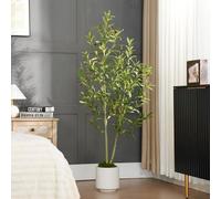 Olivier artificiel de 150 cm avec pot blanc, plante artificielle comportant 420 feuilles et 30 fruits, arbre artificiel d'aspect très réaliste pour le salon, la chambre à coucher ou la décoration de b