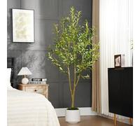 Olivier artificiel de 180 cm avec pot blanc, grand olivier artificiel avec 756 feuilles et 54 fruits, arbre artificiel d'aspect très réaliste pour le salon, la chambre à coucher ou la décoration de bu