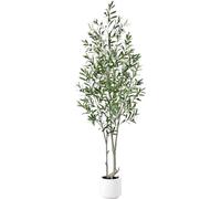 Olivier artificiel de 210 cm avec pot blanc, grand olivier artificiel avec 1 008 feuilles et 72 fruits, arbre artificiel d'aspect très réaliste pour le salon, la chambre à coucher ou la décoration de 