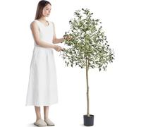 Olivier artificiel, plante artificielle de 1,5 m de haut, matériau PE sécurisé et protection anti-basculement Plante nécessitant peu d'entretien, arbre artificiel réaliste en pot pour la décoration de