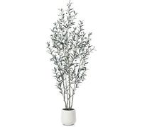 Olivier tropical artificiel en plastique avec des fruits réalistes, 210 cm, décoration d'intérieur dans un pot de fleurs blanc