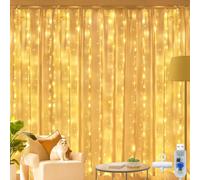 Ollny Guirlande Rideau Lumineuse 2 x 2 m, 200 LED USB, Blanc Chaud | Alimentation USB, Rideau Lumineux Idéale pour Noël, Mariage, Anniversaire, Fenêtre et Décoration de la Maison