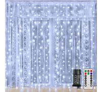 Ollny Rideau lumineux intérieur et extérieur - 2 x 2 m - 200 LED - Avec télécommande - Minuterie - Intensité variable - Pour fenêtre, Noël, chambre à coucher - Blanc froid
