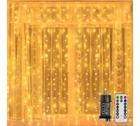 Ollny Rideau lumineux intérieur et extérieur - 2 x 2 m - 200 LED - Avec télécommande - Minuterie - Intensité variable - Pour fenêtre, Noël, chambre à coucher - Blanc chaud