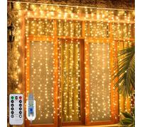 Ollny Rideau Lumineux Noel 3m x 3m, 300 LED Guirlande Blanc Chaud | Lumineuse 8 Modes USB Guirlande Lumineuse Exterieur Imperméable avec Minuterie pour Chambre Noël Mariage Anniversaire Fenêtre