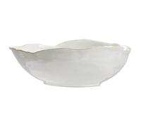 Olly & Rose Grand bol en céramique blanc brillant avec bordure beige 26,5 cm de diamètre pour salade, fruits, pâtes et présentoir