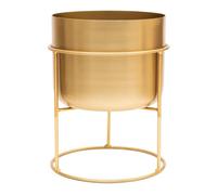 Olly & Rose Pot de fleurs en métal doré brossé avec support peint en or - XL 35 cm | Grand pot de fleurs d'intérieur au design contemporain | Pot de fleurs décoratif en métal avec support