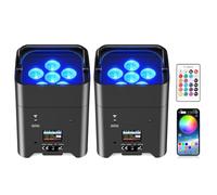Oloaxolx 2PCS Projecteur LED Par Batterie Rechargeable, 6 x 18 W RGBW UV Lumière de Scène avec Télécommande, Lumières Disco 9600mAh/APP/DMX512 LED pour Mariage DJ église Extérieur Danse de Noël