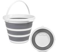 OLPRO Seau pliable de 10 L - Seau pliable en silicone pour lavage de voiture, camping, nettoyage et linge - Design pliable compact, 32 cm de diamètre, jusqu'à 5 cm - Gris et blanc