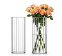 Olrla Lot de 2 vases à fleurs rayés en PET incassables - 9,8 x 24,5 cm | Incassable, sans danger pour les enfants et les animaux domestiques, facile à nettoyer ; idéal pour les arrangements floraux