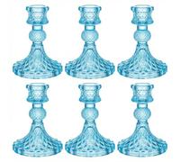 Olrla Lot de 6 bougeoirs Verre Bleu Transparent, Haut 10,3 cm | pour bougies à tige, Idéaux pour décoration de table de mariage, Noël et aménagements intérieurs