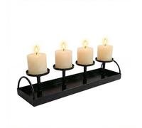 Olrla Plateau Carré avec 4 Supports Bougeoirs en Métal Noir - 39 x 9 x 9 cm - pour Mariage, Anniversaire, Fête, Décoration de Table de Pâques, Couronne de l'Avent