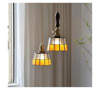 OLSKFUH Lustre De Plafond Nordique en Laiton Et Verre Coloré, Suspension Rétro, Lampe LED Suspendue pour Chambre, Salon Ou Salle À Manger.,Warm Light-15 * 29cm