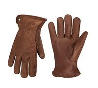 OLSON DEEPAK Gants de travail rétro en cuir marron pour coupe/moto/ferme, gants de travail en cuir de vachette avec effet décoloré pour hommes (marron rétro, taille XL)