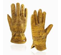 OLSON DEEPAK Gants de travail rétro en cuir marron pour coupe/moto/ferme, gants de travail en cuir de vachette avec effet décoloré pour hommes (jaune-01, L)
