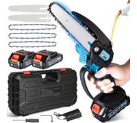 Olubfdh Mini tronçonneuse électrique avec batterie 4000 mAh, 15,2 cm, mini tronçonneuse électrique avec lubrificateur automatique et 2 batteries de 2000 mAh, pour sécateur, sécateur, coupe du bois