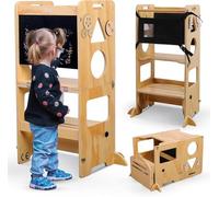 Olvy Kids Tour Apprentissage Montessori Escabeau Bois | 1 Tour | 3-en-1 Pliable & Bureau | Cuisine & Lavabo | Marchepied Enfant Cuisine Salle de Bain