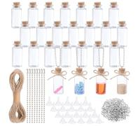 OLYCRAFT 100 Ensembles de 15ml Mini Bouteilles en Plastique Forme Colonne Flacons en Plastique avec Bouchons Liège Pitons Œillet Entonnoirs Pot Liège pour Décoration Bouteilles Souhait Sable Art