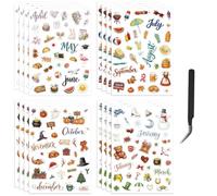 OLYCRAFT 16 Feuilles/600pcs Autocollants PVC Imperméables Planificateur | 4 Styles Autocollants Scrapbooks avec 1pcs Pince, 210x150mm, Mensuel Autocollants pour Album Décor Bouteille Ordinateur