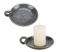 OLYCRAFT 2 bougeoir Vintage en Céramique avec Poignée 12.2x14.2cm /4.8x5.6 Pouces Porte Bougie en Céramique Bleu Brumeux Porte Bougie Rond en Céramique de Style Vintage Porte Bougie Décoratif