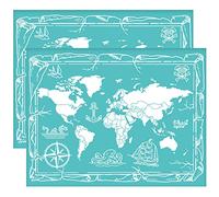 OLYCRAFT 2 Pcs 28x22 cm Carte Auto-Adhésif Sérigraphie Pochoir Graphique Nautique Sérigraphie Pochoir Carte du Monde Réutilisable Maille Pochoirs Transfert pour DIY T-Shirt Tissu Peinture