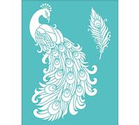 OLYCRAFT 2 pcs Auto-Adhésif Sérigraphie Pochoir Paon Motif Pochoir Modèle réutilisable de maille de plumes Transfert Lavable Décor à la Maison pour Bricolage T-Shirt Tissu Peinture - 22x28 cm