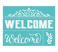 OLYCRAFT 2 pcs Pochoir Sérigraphie Auto-Adhésif Welcome Pochoir Sérigraphie Réutilisable Pochoir Maille Transfert Lavable Décoration D'Intérieur pour T-Shirt Peinture Sur Tissu - 22 × 28 cm