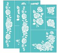 OLYCRAFT 2 Pcs Rose Auto-Adhésif Sérigraphie Pochoir Rose Bourgeon Feuille Maille Transfert Pochoir Pochoir Sérigraphie Réutilisable pour Peinture Sur Bois T-Shirt Tissu 28x22cm
