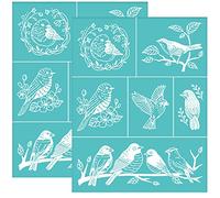 OLYCRAFT 2 Pcs Sérigraphie Pochoirs Motif Oiseaux Auto-Adhésif Sérigraphie Pochoir Branche Réutilisable Maille Transfert pour Peinture Bois, Tissu de T-Shirt Décoration Bricolage 22x28 cm