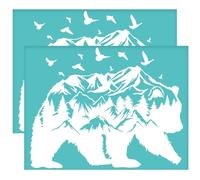 OLYCRAFT 2 pièces 28x22 cm Ours Auto-Adhésif Sérigraphie Pochoir Montagne Forêt Oiseau Sérigraphie Pochoir Thème Animal Réutilisable Maille Pochoirs pour Bricolage T-Shirt Tissu Peinture