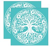 OLYCRAFT 2pcs 22x22cm Arbre de Vie Auto-adhésif Sérigraphie Pochoir Viking Dragon Vie de Arbre Sérigraphie Pochoir Réutilisable Carré Maille Pochoirs Transfert pour DIY T-Shirt Peinture Tissu