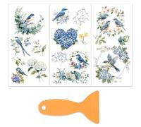 OLYCRAFT 3 pcs/Set Oiseau Bleu avec Hortensia Rub On Transfers pour Meubles et Artisanat 15x30cm Nature Meubles Transfert Autocollants Transfert Autocollants pour Meubles en Bois Décoration