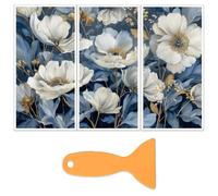 OLYCRAFT 3Pcs Anemone fleurs frotter sur les transferts pour meubles 15x30cm bleu peinture à l’huile décollants plantes Vintage Stickers de transfert avec 1pc racleur verre armoires décor