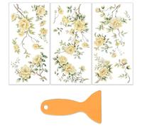 OLYCRAFT 3pcs/Set Pivoine Jaune frotter transferts pour Meubles et Artisanat 15x30cm Stickers de Transfert Style Oriental frotter sur décalcomanies avec 1pc grattoir Garde-Robe d’Armoire