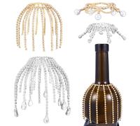 OLYCRAFT 4pcs Couverture de Bouteille de Vin à Franges 12cm avec Strass Pompon en Laiton pour Bouteilles de Vin Voile Décoratif Champagne pour Décorations de Fête de Mariage Ou de Champagne