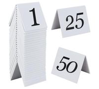 OLYCRAFT 50 Pack numéros de Table en Acrylique Cartes Style de Tente tentes de Table numérotées Double Face 1-50 Signes de numéro Blanc 6.3x5.3x4.9cm Banquets Restaurants et Mariages