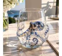 OLYGEE Blue Wave Ocean Mug, Handcrafted Borosilicate Octopus Mug, Artistic Octopus Wine Glass, Decorative Octopus Glassware for Coffee Tea Cocktails Coastal Home (H)