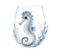 OLYGEE Octopus Glass, Artisanal Blue Ringed Octopus Glassware with 3D Ocean Design for Cocktails, Home Bar and Coastal Decor (Seahorse)
