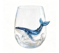 OLYGEE Octopus Glass, Artisanal Blue Ringed Octopus Glassware with 3D Ocean Design for Cocktails, Home Bar and Coastal Decor (Whale)