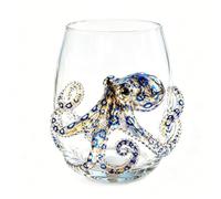 OLYGEE Octopus Glass, Artisanal Blue Ringed Octopus Glassware with 3D Ocean Design for Cocktails, Home Bar and Coastal Decor (Octopus)