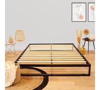 Olympe Literie Sommier à Lattes 160x200cm Pandore Hauteur 25 cm | Cadre de lit en métal Noir avec 13 Lattes en Bois de peuplier | Rangement sous Le lit | Montage Facile