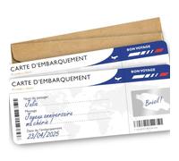 OLYMPE STORE Lot de 2 Carte à gratter Voyage Surprise - Carte embarquement personnalisable à offrir - Billet avion annonce - Cadeau Anniversaire EVJF (Air France style)