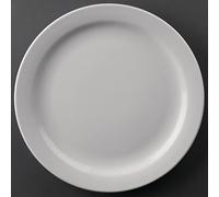 Olympia Assiette Athena à bord étroit (Lot de 12), petite assiette plate à bord étroit 22,6 cm, blanc, porcelaine super vitrifiée, passe au micro ondes, certifié BS4034 pour un usage hôtelier, CF363
